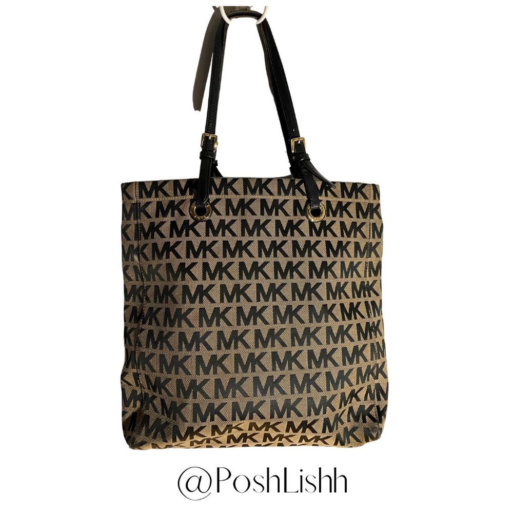 Michael Kors Signature Jacquard North South Tote in Brown / Black